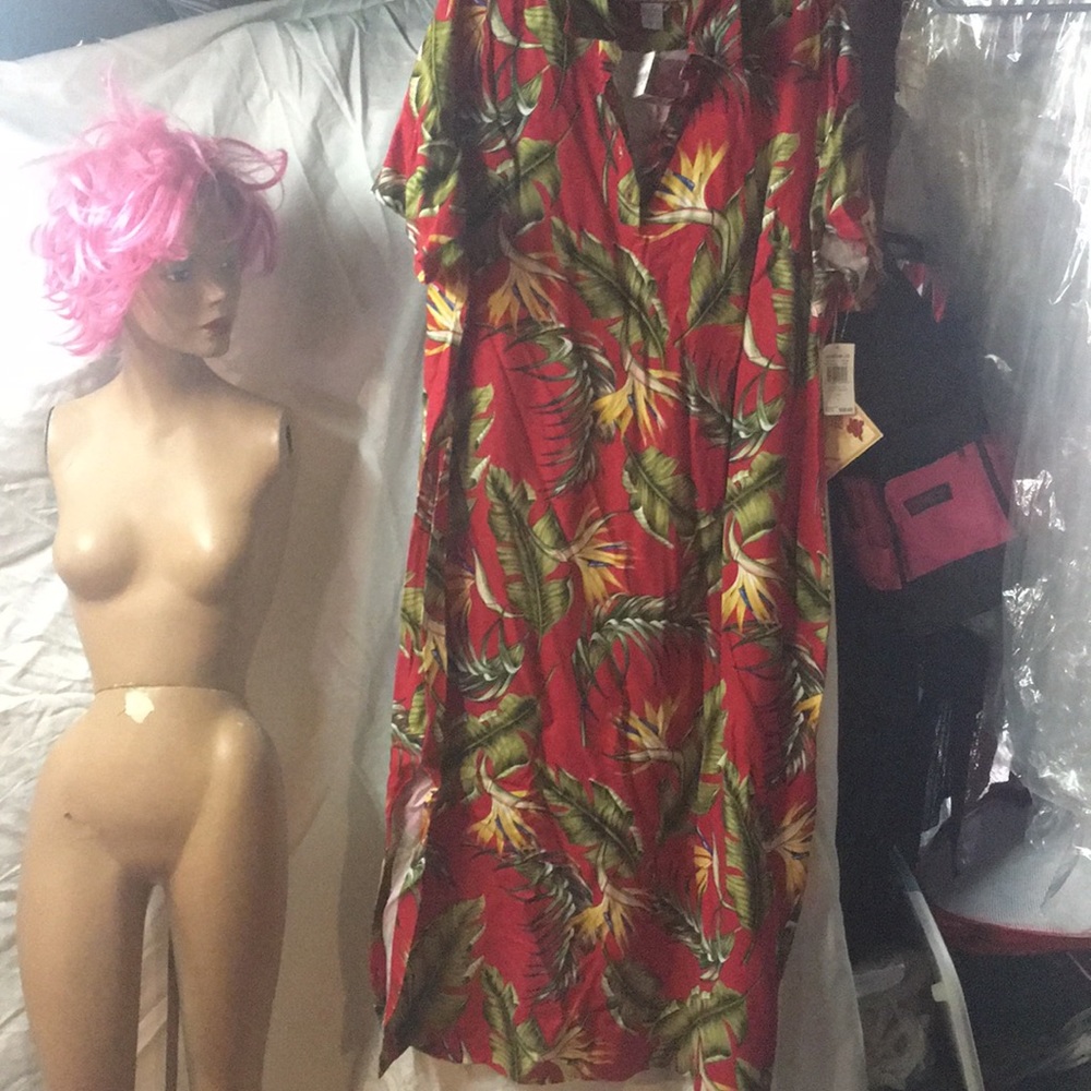 Plus size short sleeve tropical print long dress